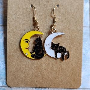 Halloween Cat and Moon Earrings
